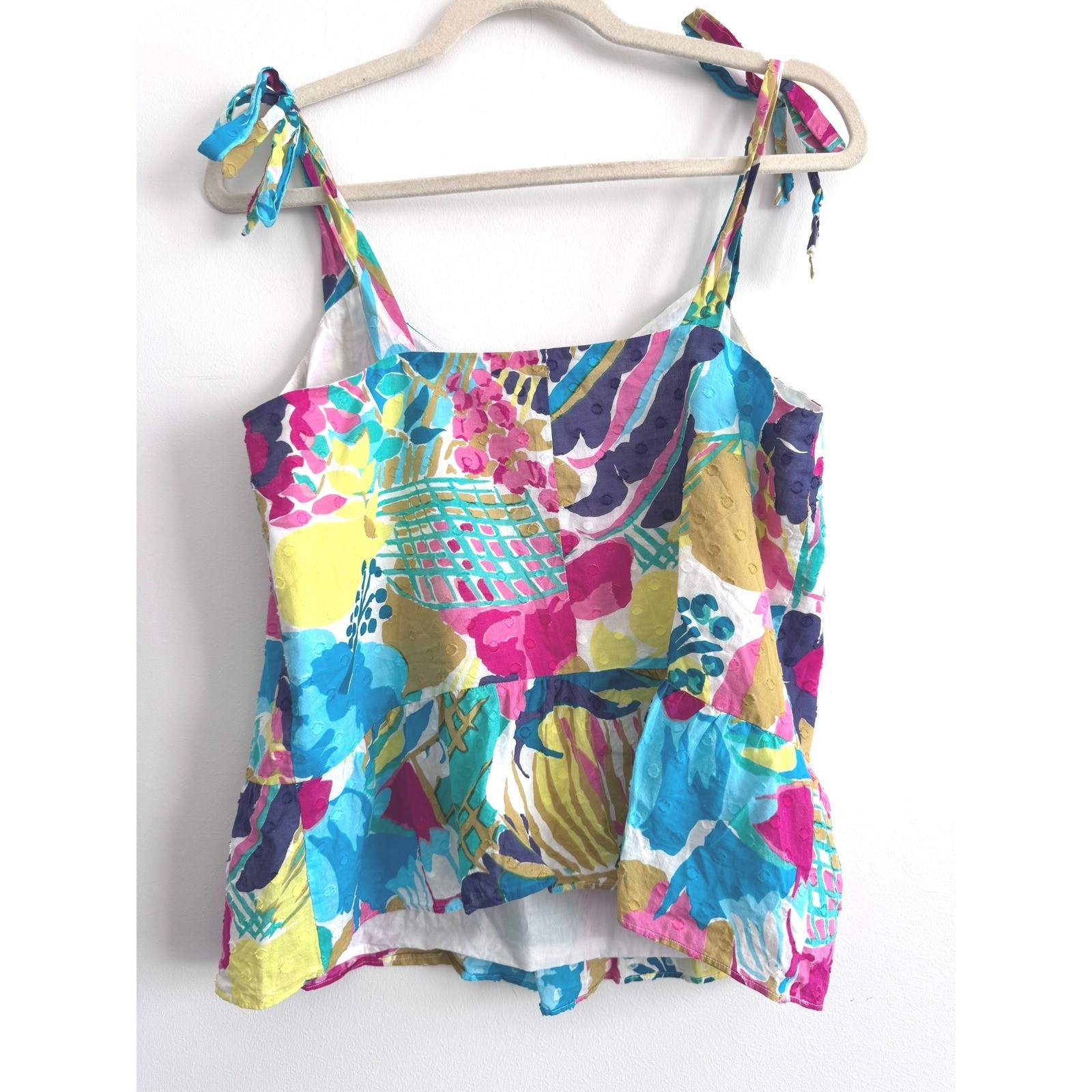 J.Crew Peplum Seaside Floral Size 8 Tie Shoulder Cottagecore Coastal Chic