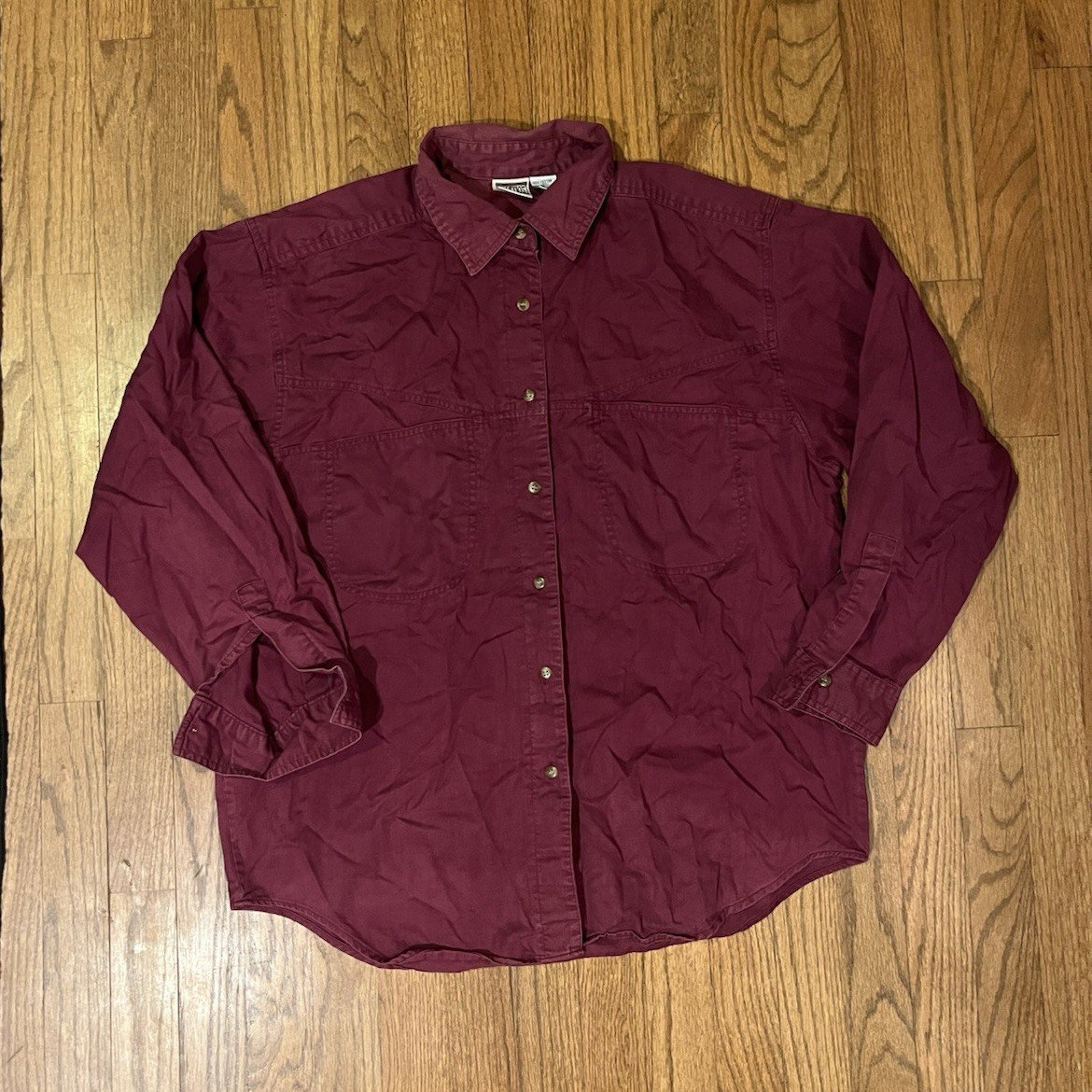 Palmettos Woman’s L Burgundy Long Sleeve Cotton Solid Point Collar Button-Up