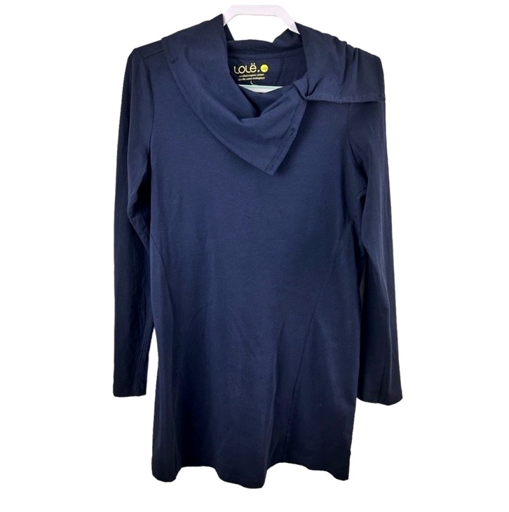 Lole Women’s Size L Navy Blue Cowl Neck Organic Cotton Tunic Top Casual
