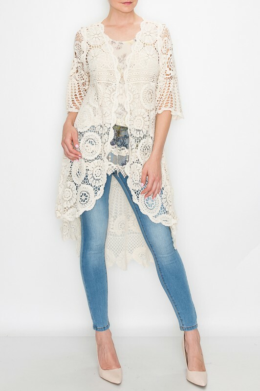 NEW crochet ORIGAMI cardigan LACE VINTAGE WESTERN SM-3X KIMONO NATURAL bohemian