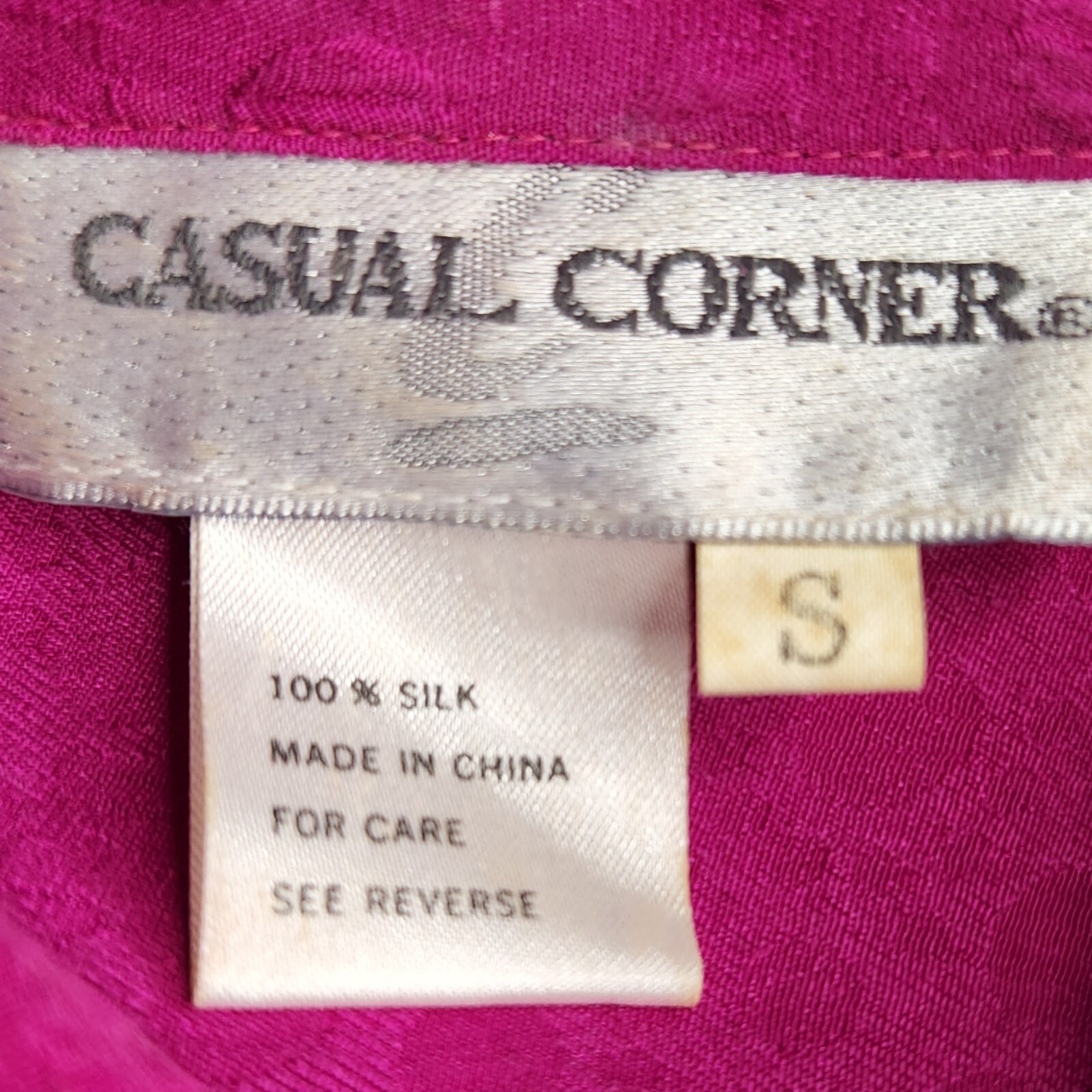 Casual Corner Womens Silk Blouse Sz S Fuchsia Button-Up Shoulder Pads NWOT