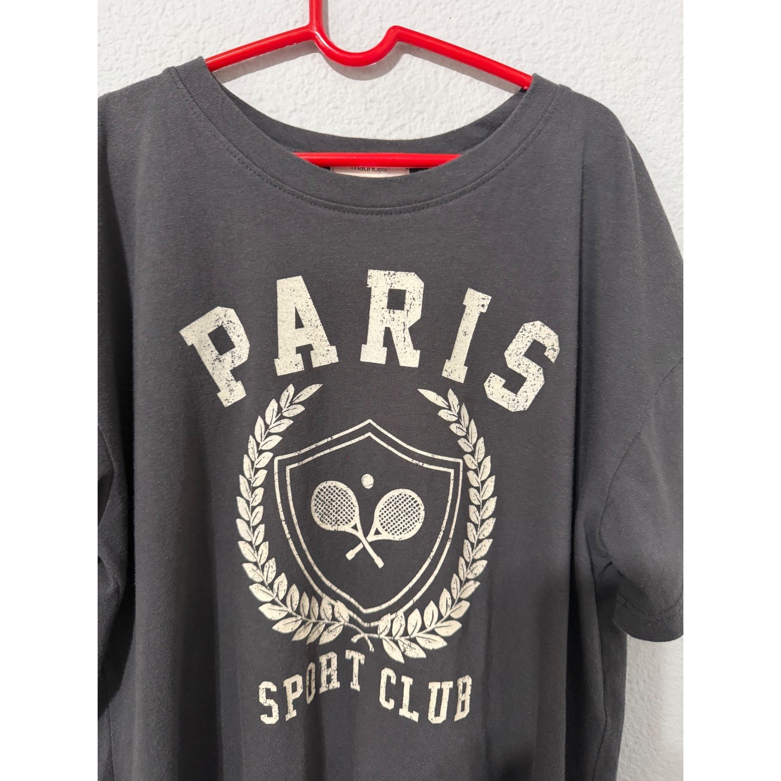 Maurices Womens T-Shirt XS Paris Sport Club Tennis Graphic Charcoal Grey Boxy