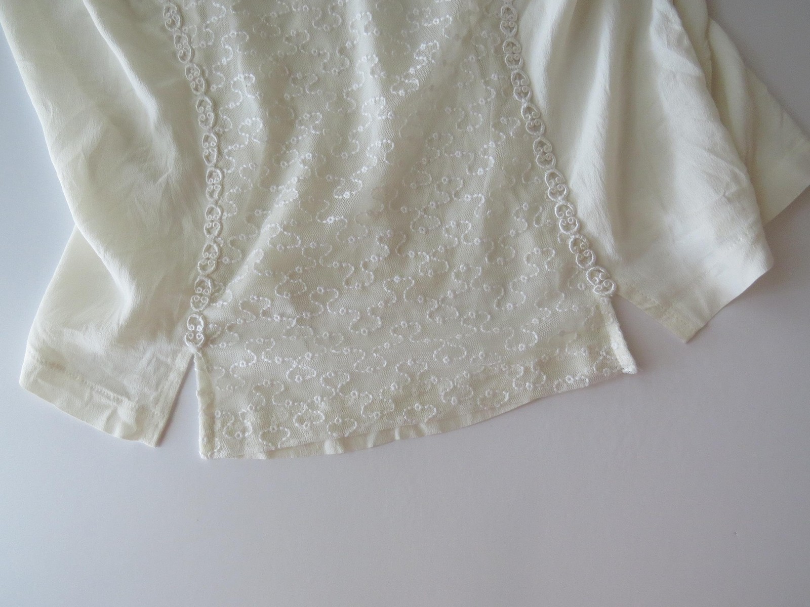 Gabrielle La Camicia Cream Silk Blend Top with Mesh Embroidery, Made in Italy