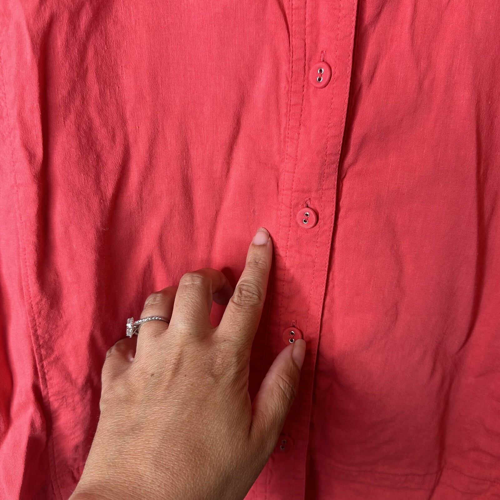 Eileen Fisher Top Womens Red Stretch Linen Blend Button Boho Lagenlook Sz S