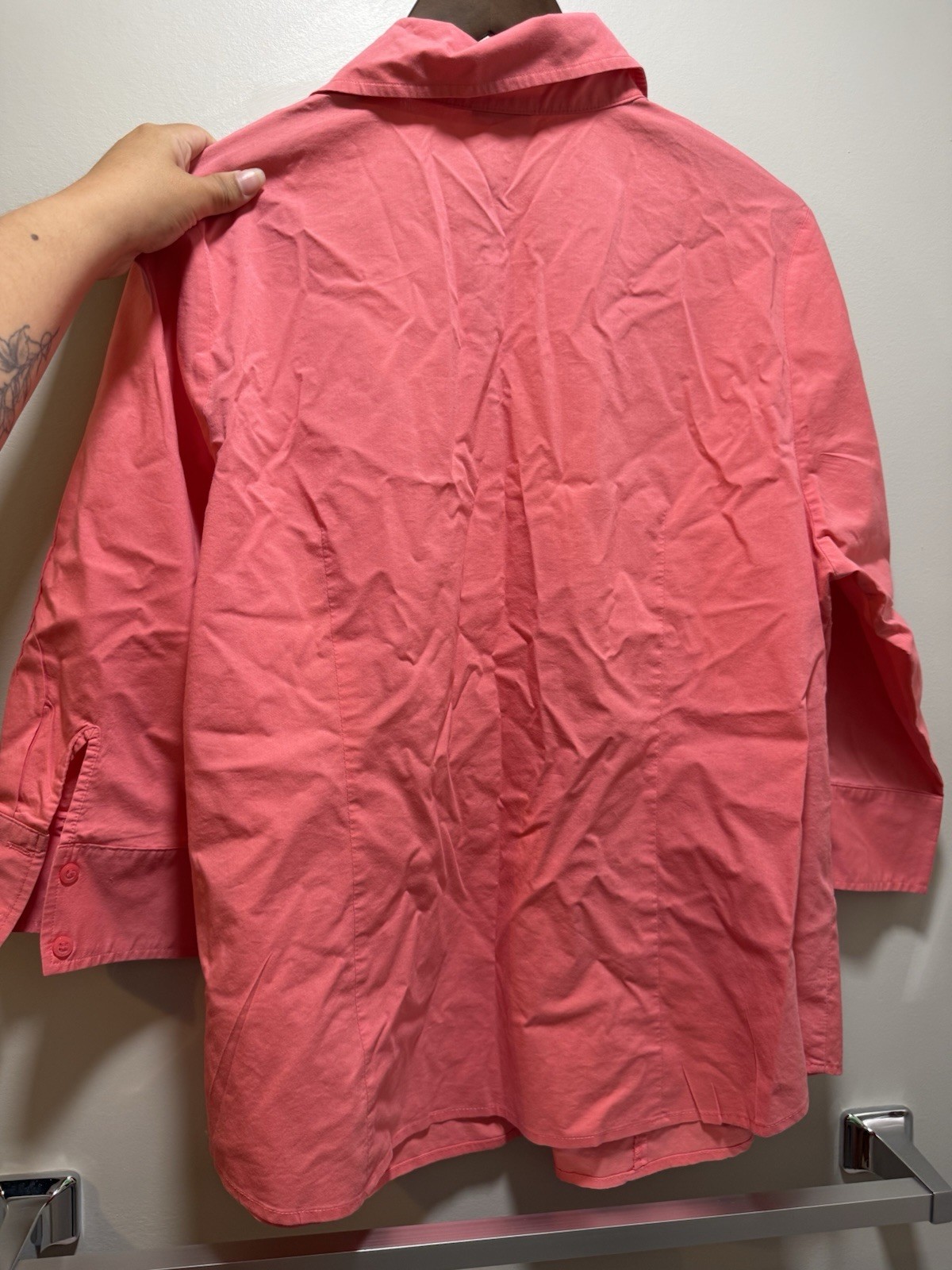 Worthington Pink Solid Collared Button-Up 3/4 Sleeve Blouse Top Plus 1X
