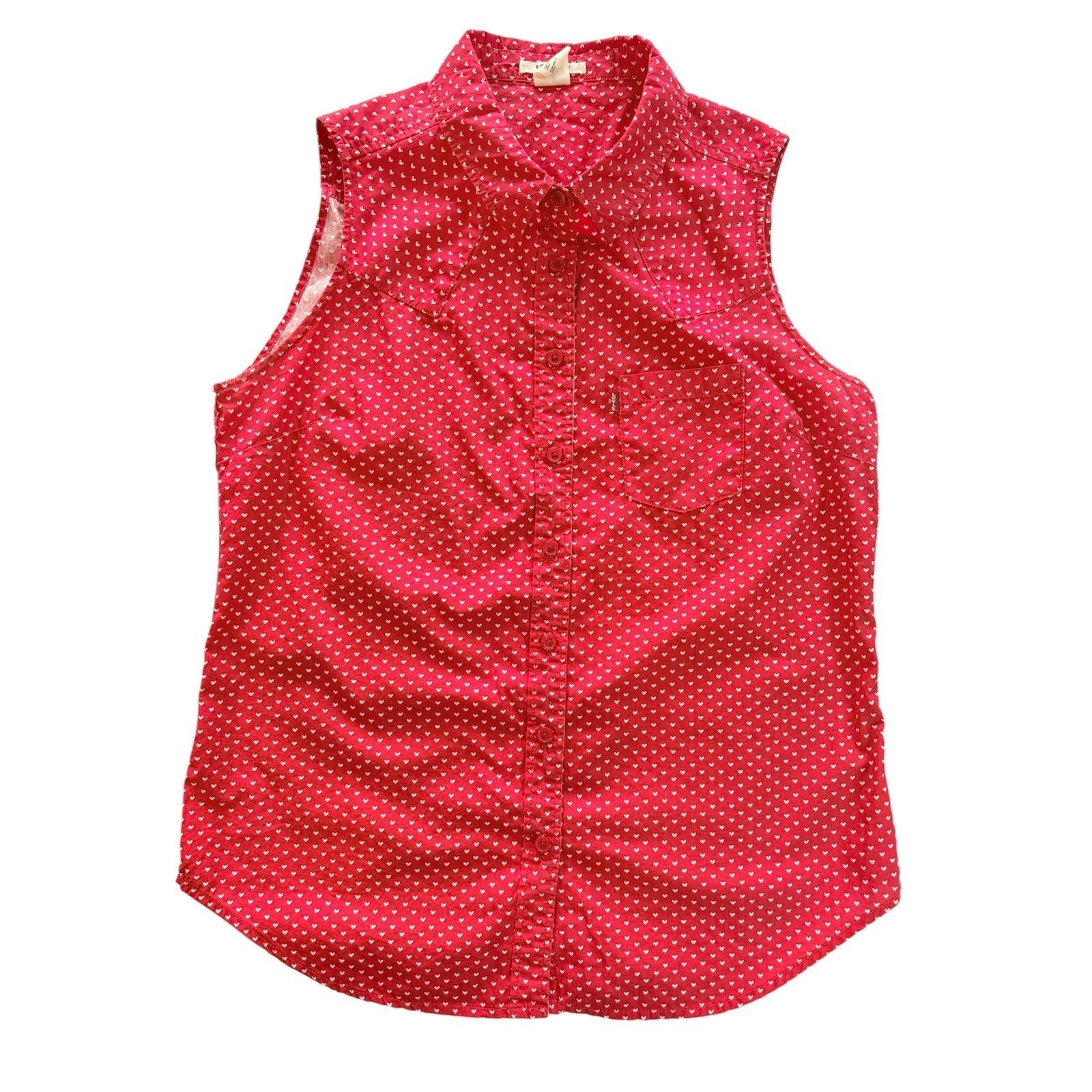 Levi’s Sleeveless Button Up Women M Red Heart Print Western Pocket Cotton
