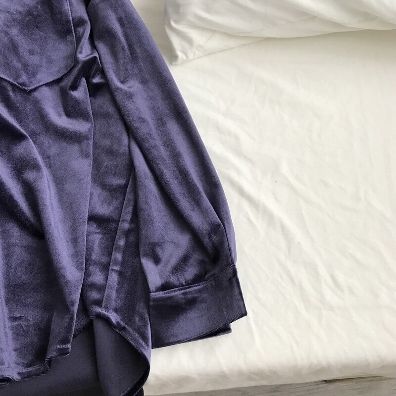Womens Velvet Blouse Top Long Sleeve Casual Plain Plus Size Plus Size