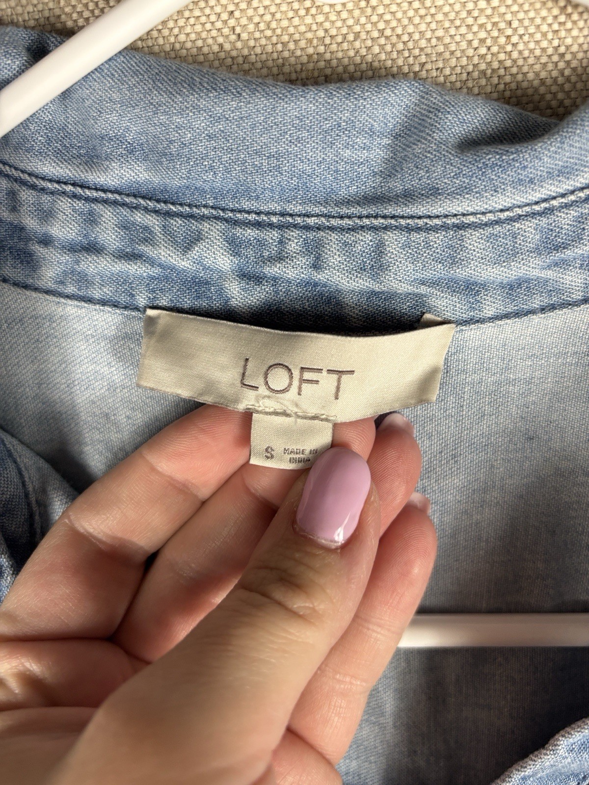 Loft Light Wash Denim Button-Up Shirt Small