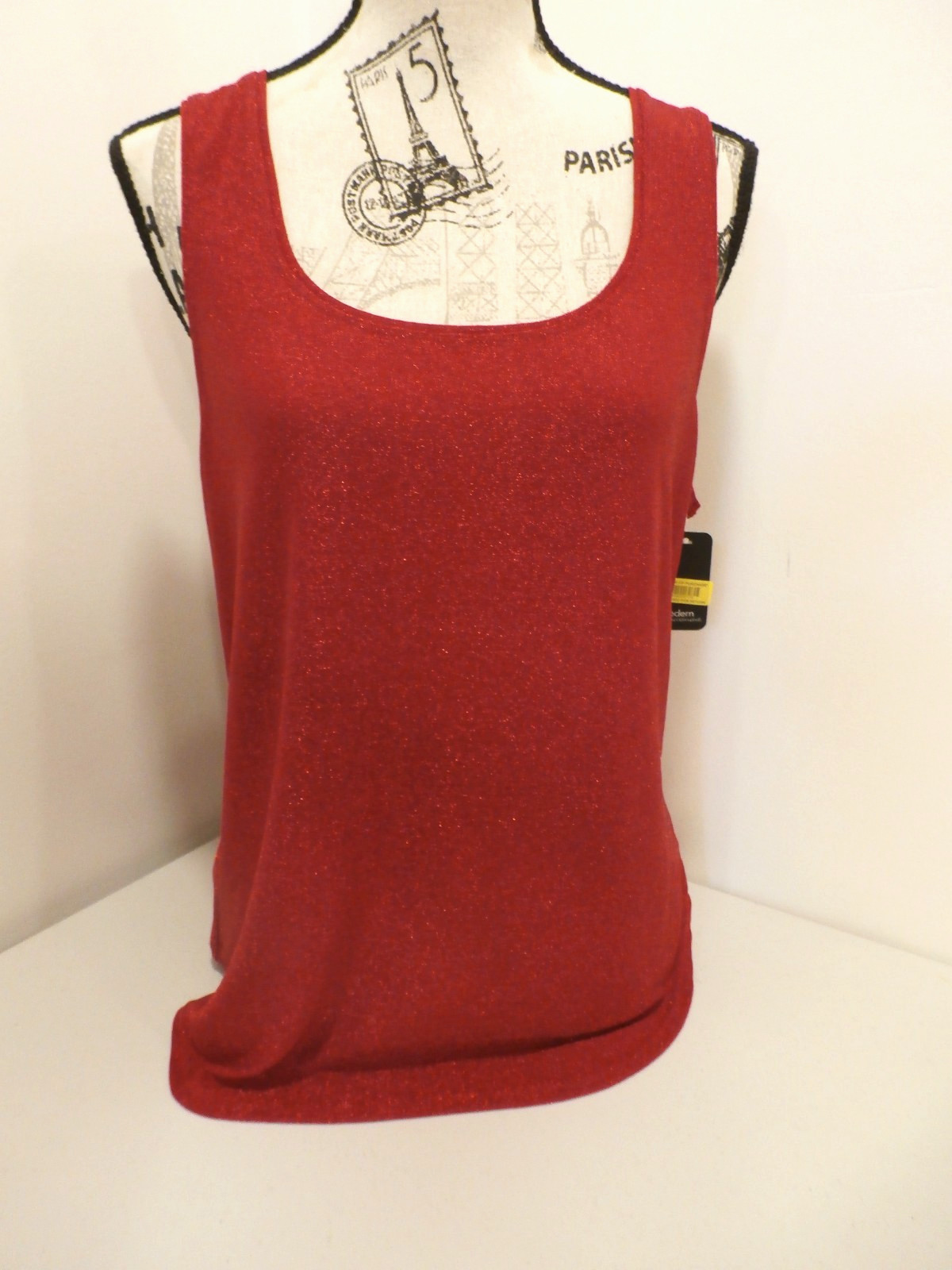 NWT! Modern Movement Red Shiny Metallic Sleeveless Top Square Neck Large