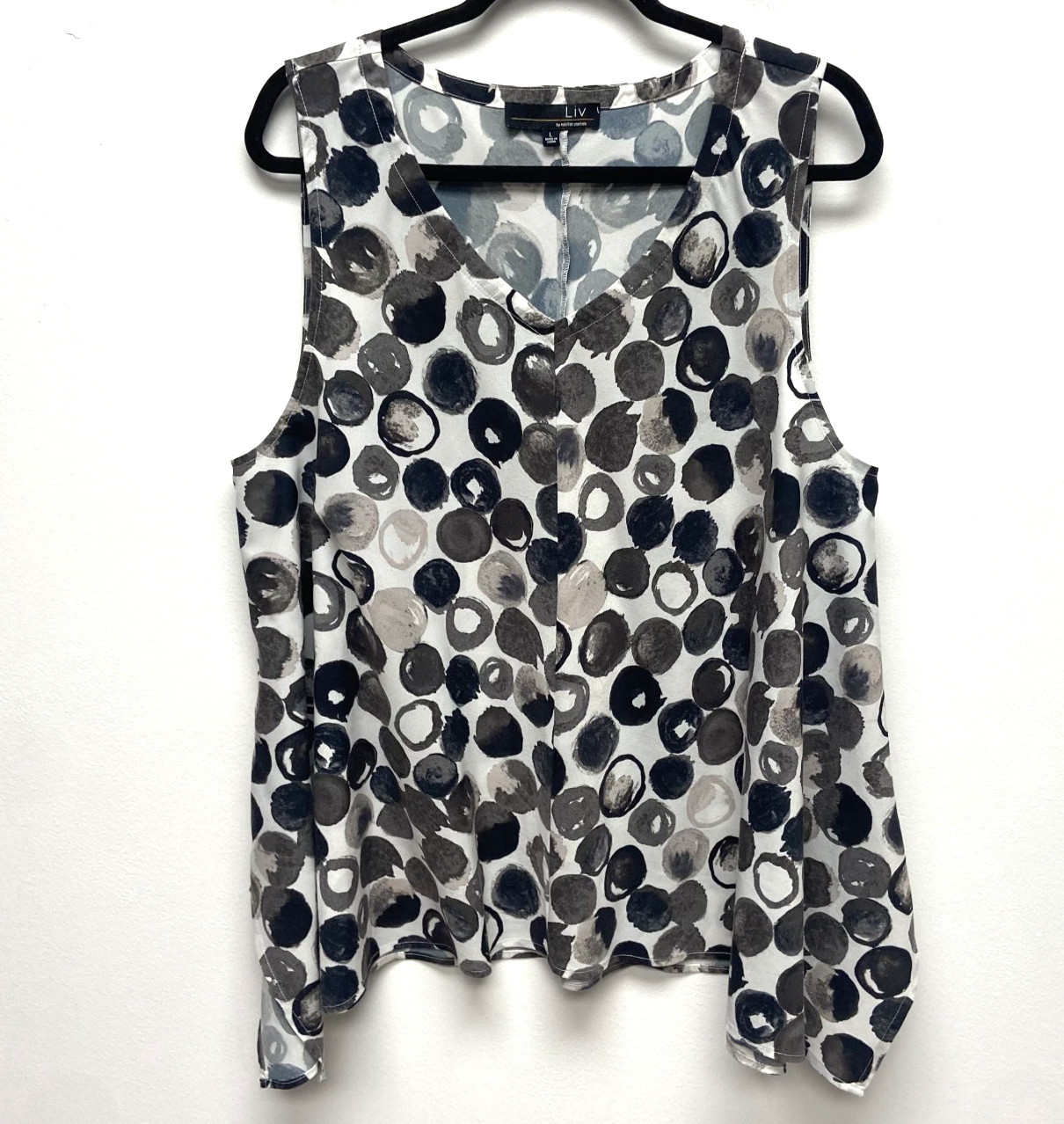 Liv by Habitat Clothes V-Neck Tank Womens Polka Dot Abstract Asymmetrical Top L