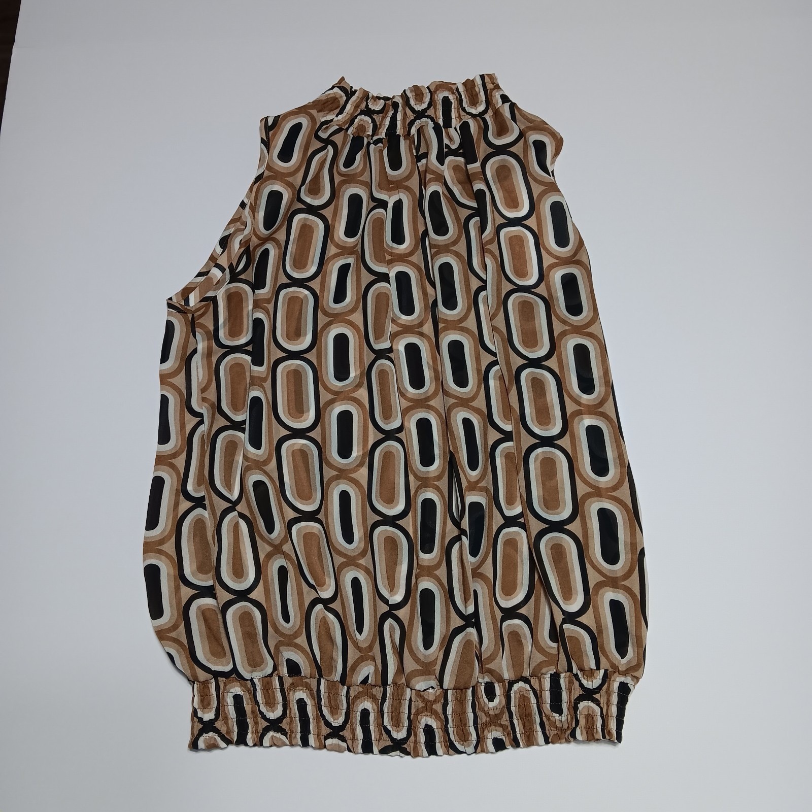 Agora Womens Medium Top Sleeveless Gathered Neck/Waist Circle Print M D10