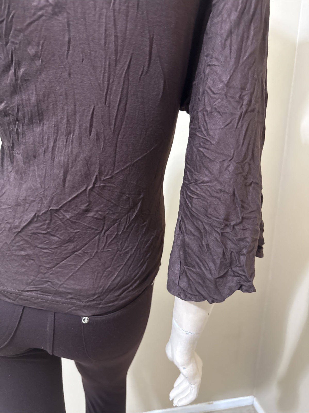 Women’s Brown Rayon Casual Pleated Stretch Beaded Bundle Size L Blouse Top