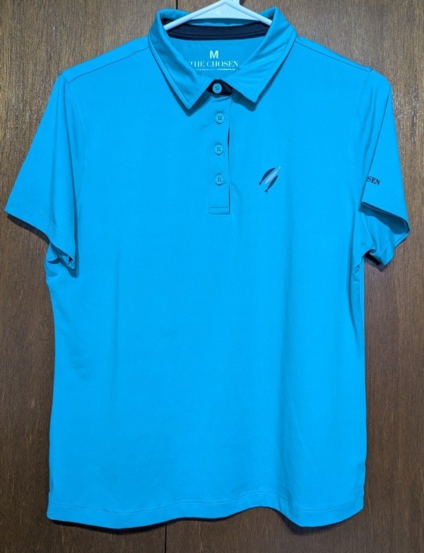 THE CHOSEN POLO COLLAR WMS SHIRT SZ M NWOT SS TURQUOISE 4 BUTTON PLKT LOGO 3 AVA
