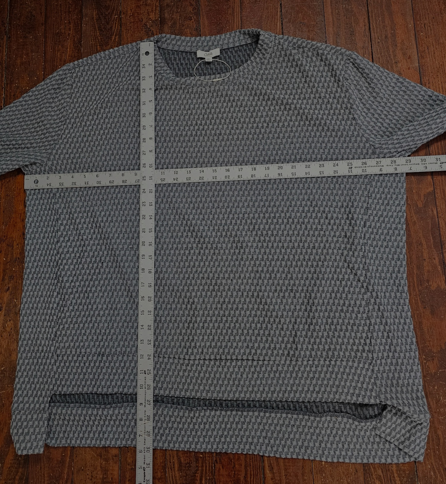 New Oddy Womens Pullover Top Grays Textured Long Sleeves Polyester Rayon 1XL