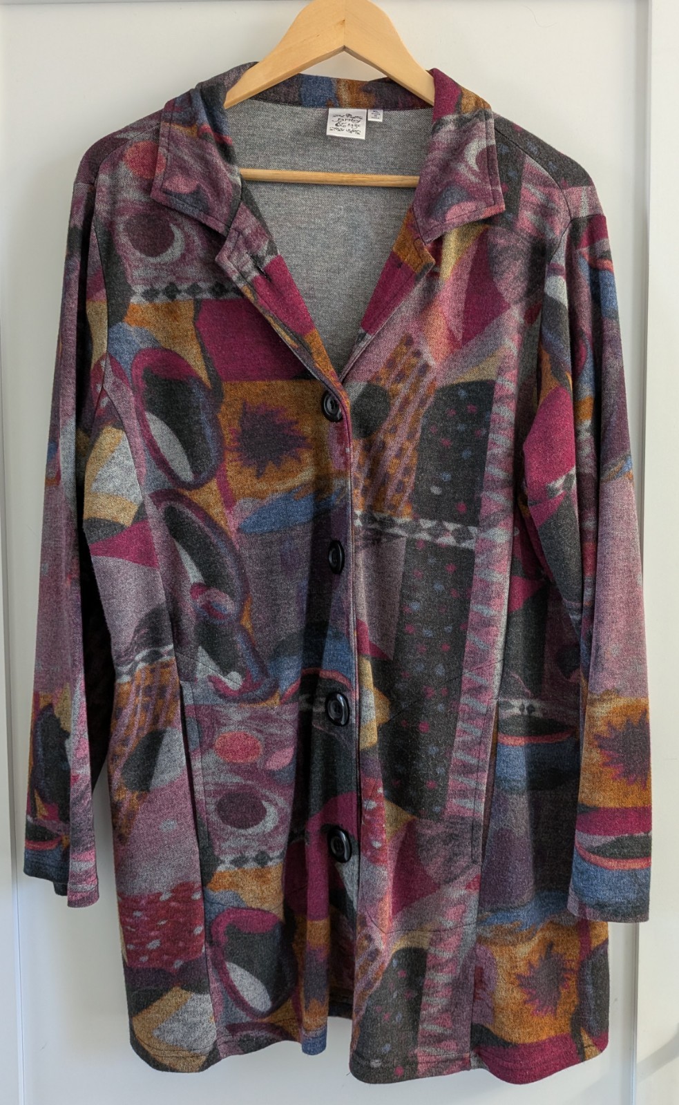 Parsley & Sage Size XL Artsy Button Tunic Blazer Pockets Multicolor Art To Wear