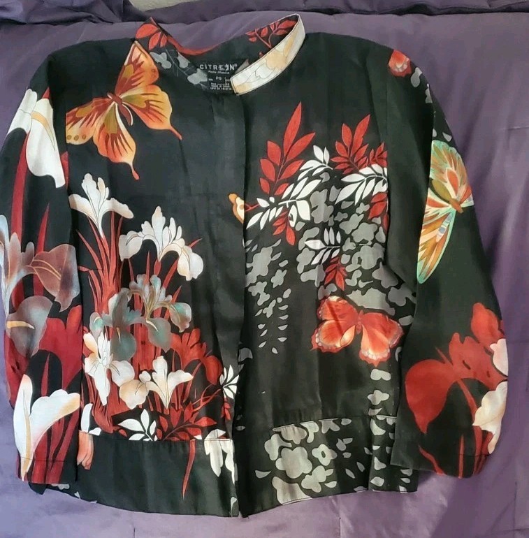 Citron Santa Monica Rayon Bamboo Mandarin Collar Button-Up Shirt Womens PS