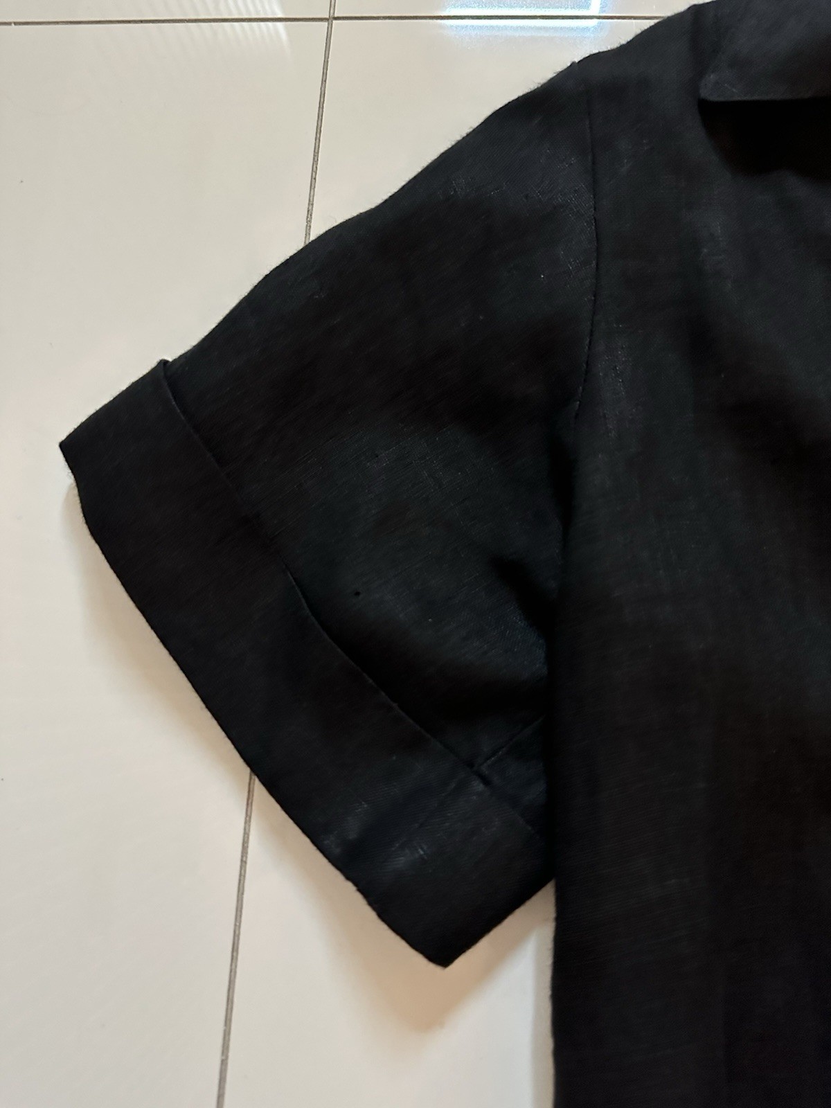 MATTHEW BRUCH Popover Crop Shirt in Linen BLACK SIZE 1/XS/US 2 $345