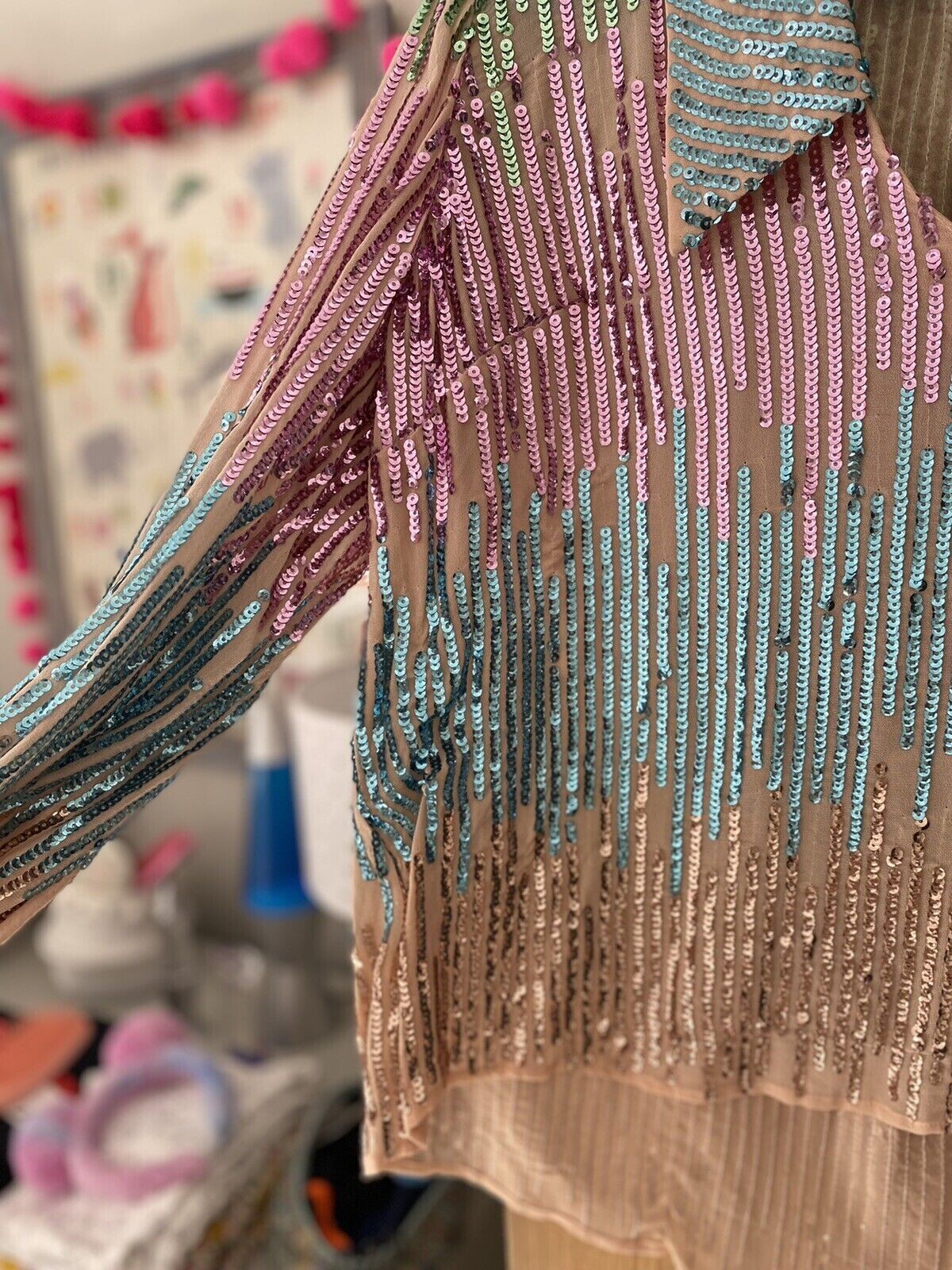 Early Rare Rixo London Lyla Rainbow Sequin Top Blouse M UK 12 40 8 RRP £259 ASO