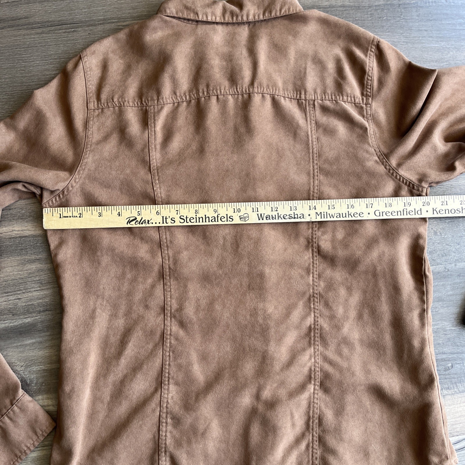 St John’s Bay Faux Suede Button Down Shirt Long Sleeve Caramel Brown XL Tall