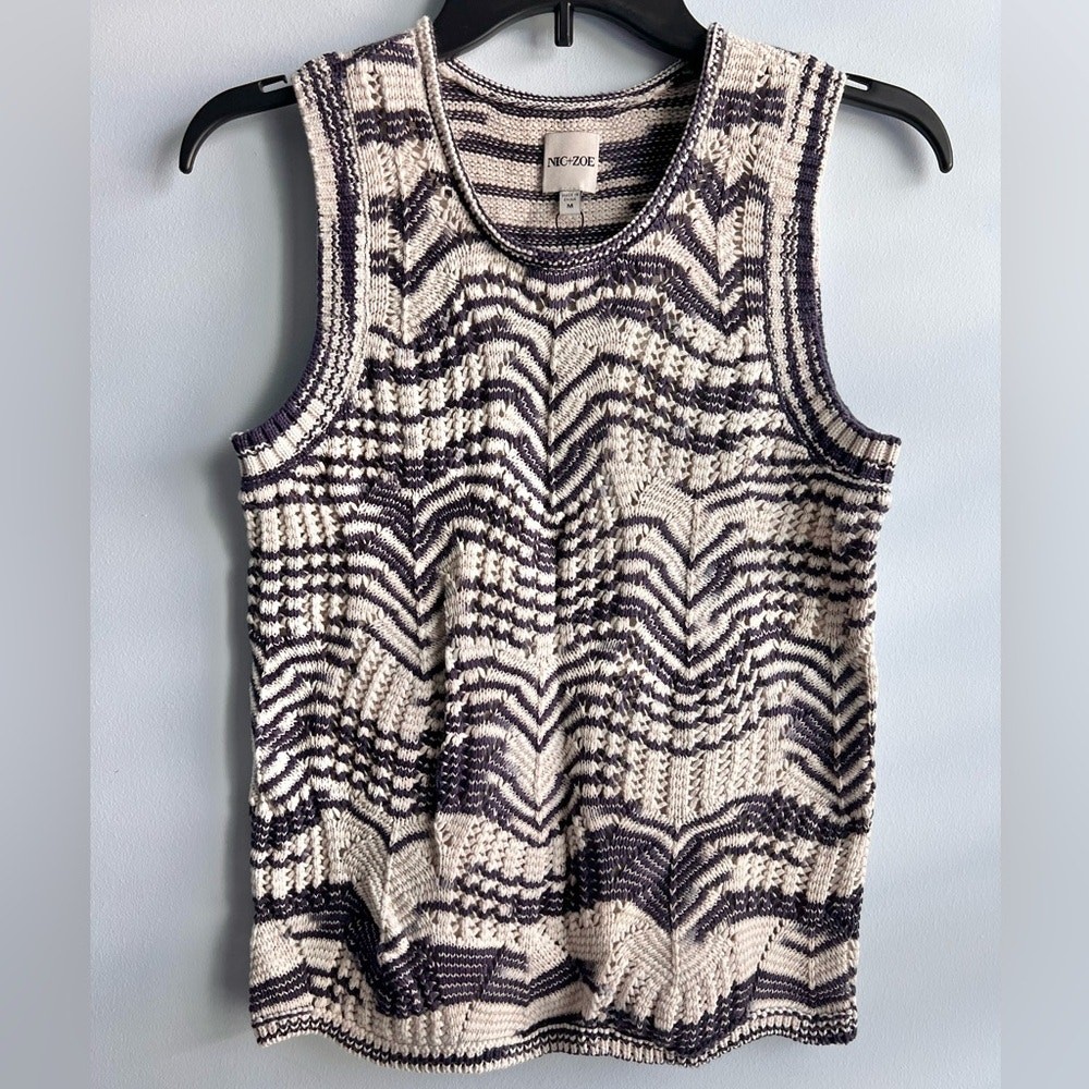 NIC+ZOE Women’s Wave Mix Knit Tank Sweater Blue & Cream