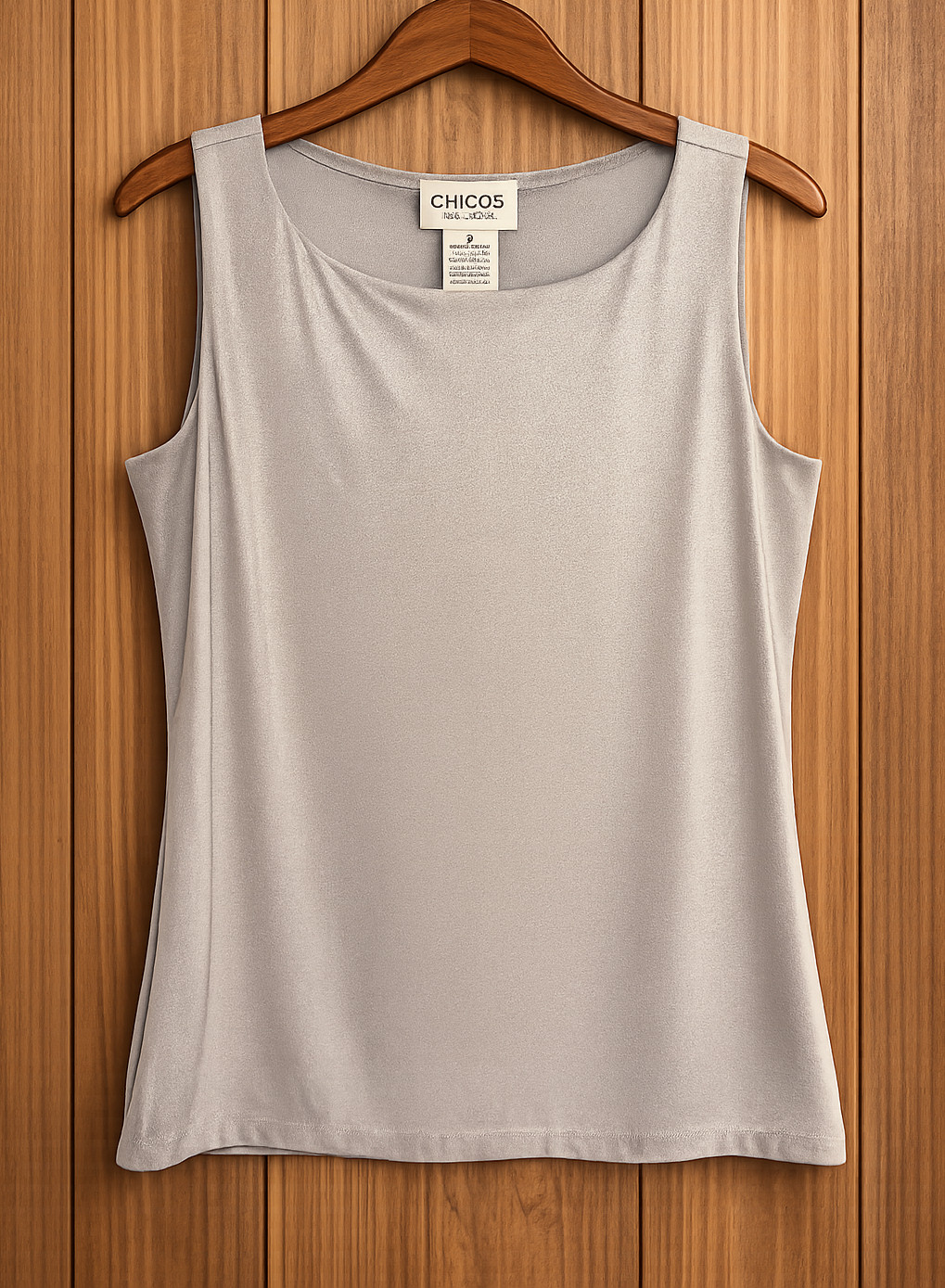 Chico’s Travelers Size 1 Gray Silver Shimmer Tank Top Lined Stretch Sleeveless