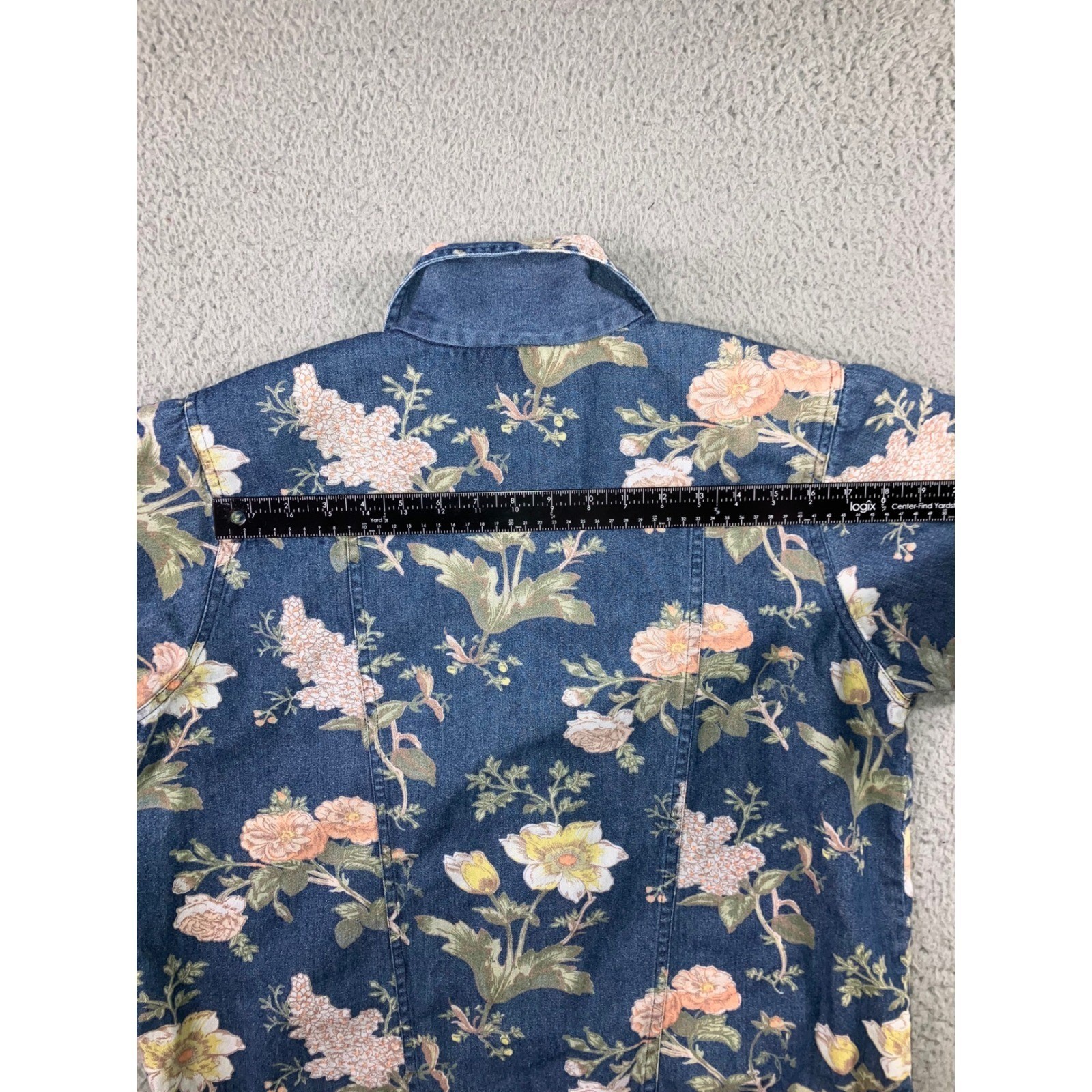 Vintage 90s Floral Denim Shirt Women L Button Up Retro Western S/S Rodeo Boho