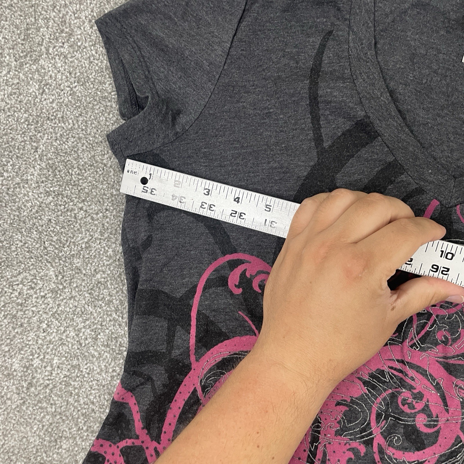 Harley Davidson V-Neck T-Shirt Women XL Gray Pink Biker Y2K Motorcycle Chick WI