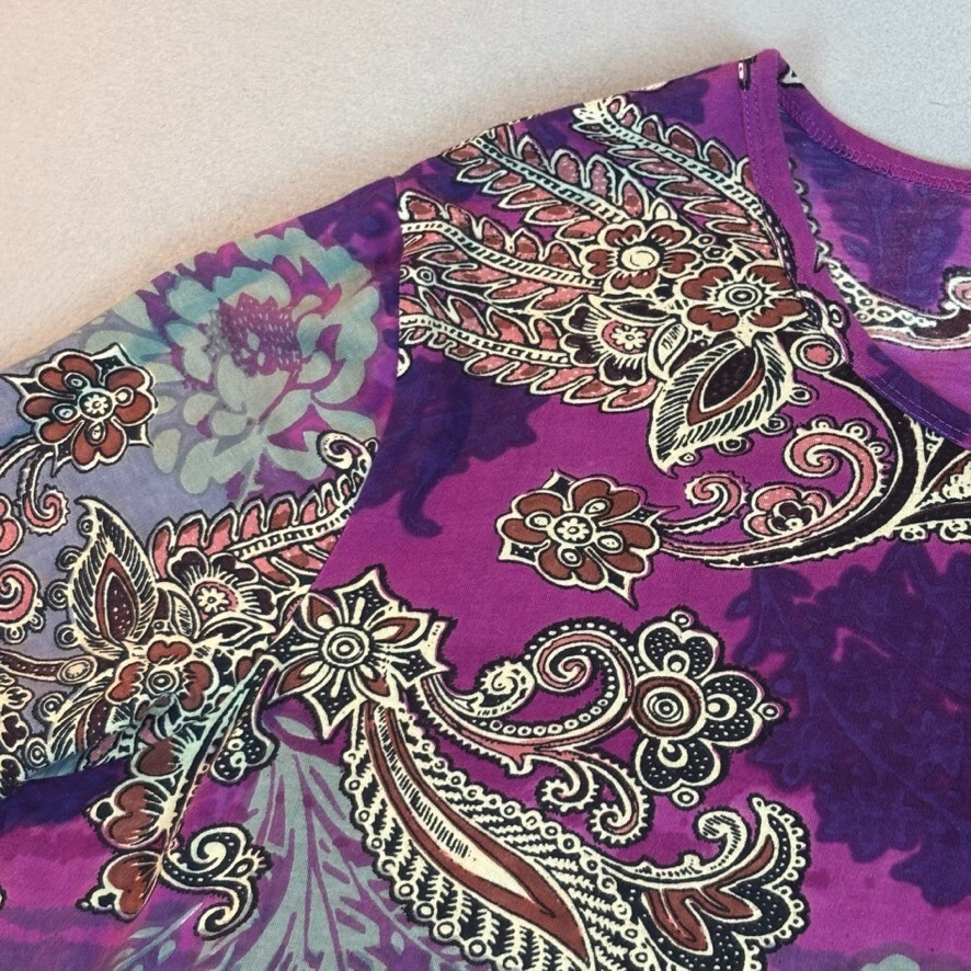 American Sweetheart Womens Purple Paisley 100% Cotton 3/4 Sleeve Tee Size XXL