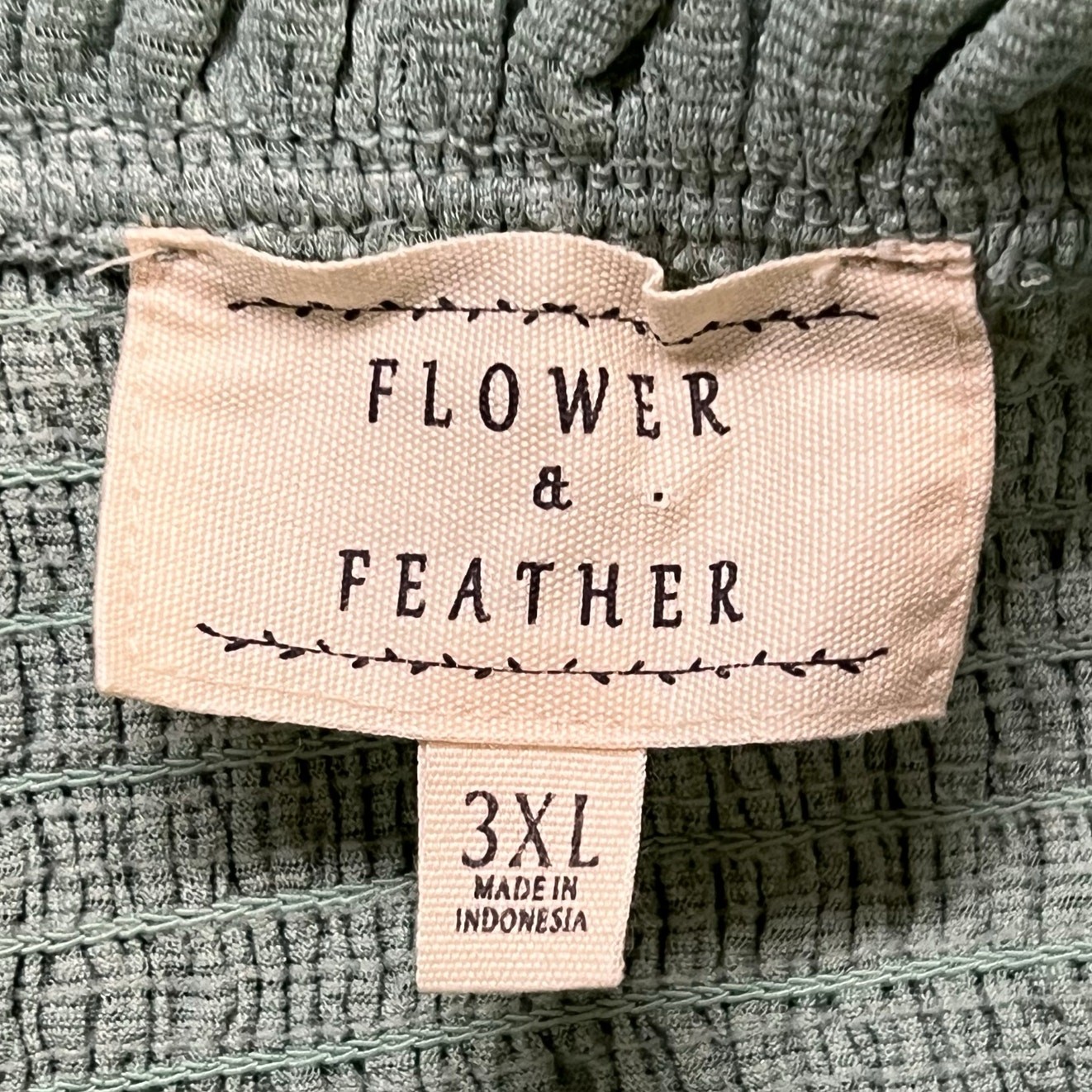 Flower & Feather Off Shoulder Top Women 3XL Light Green Embroidered Peasant Boho