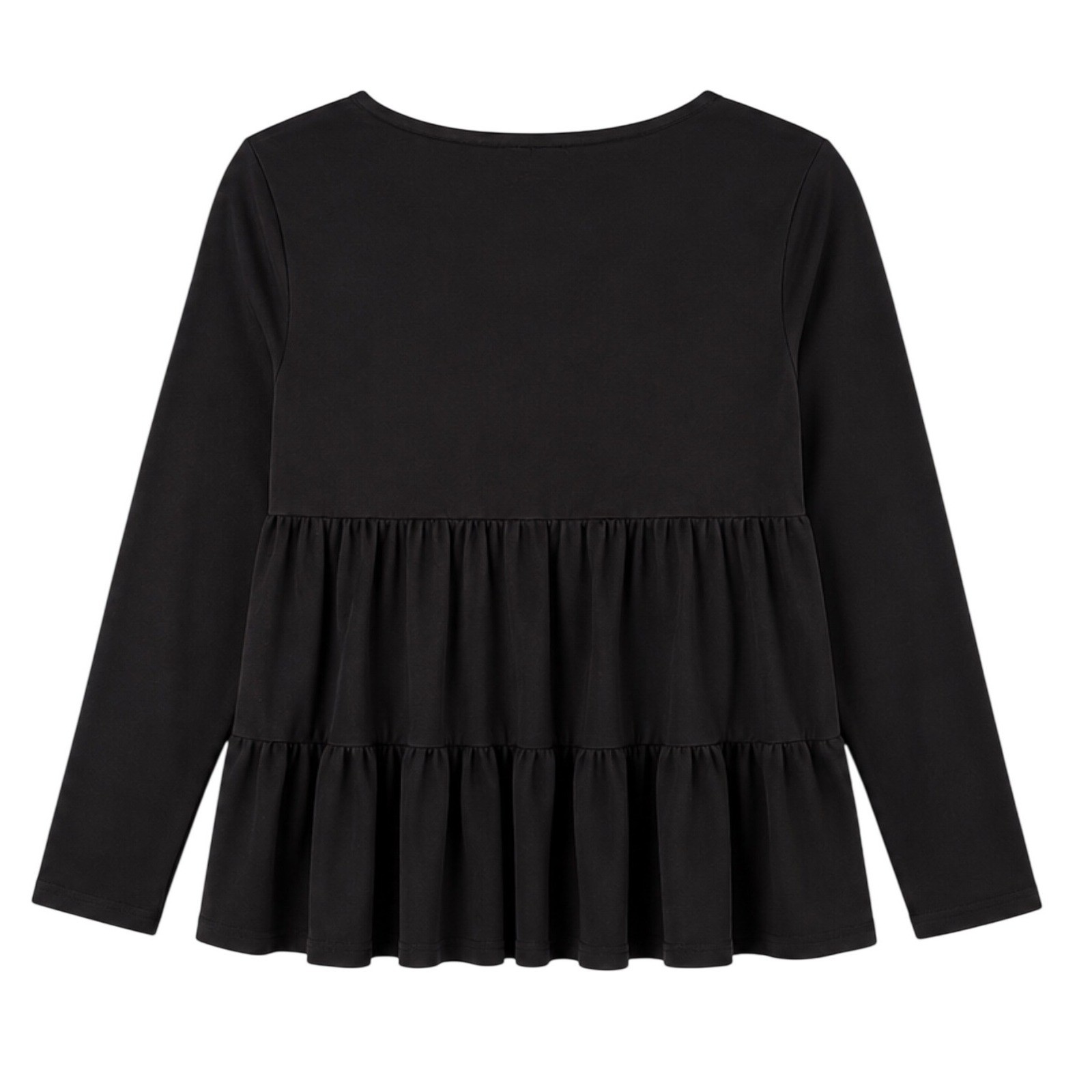 Southern Charm Clothing Black V-Neck Long Sleeve Tiered Babydoll Ruffle Top M