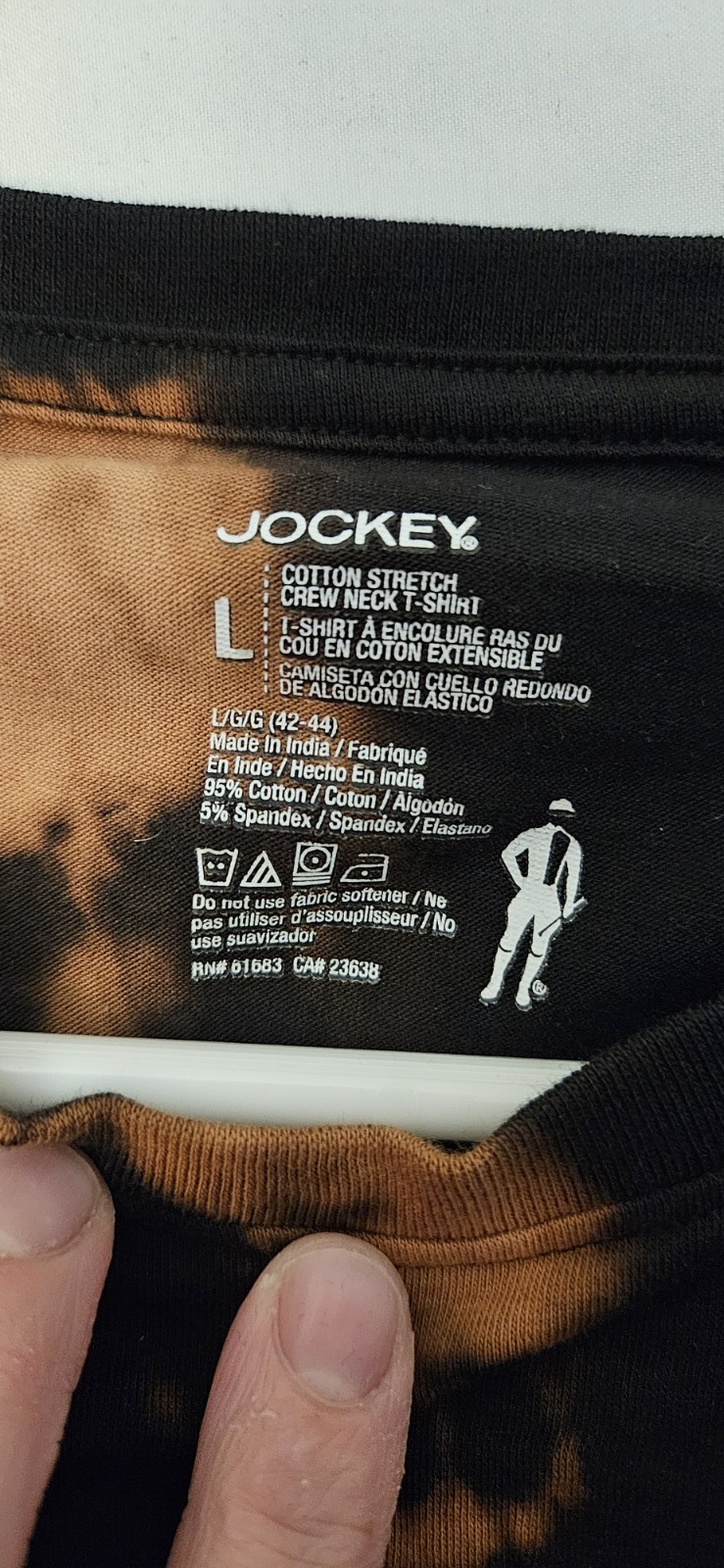Handmade Tie‑Dye Black & Bleached Jockey T‑Shirt Size L Cotton Crew Neck