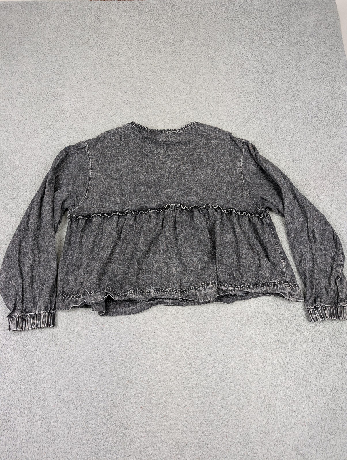 Savanna Jane Shirt Womens Large Gray Mineral Wash V Neck Boho Peplum Long Sleeve