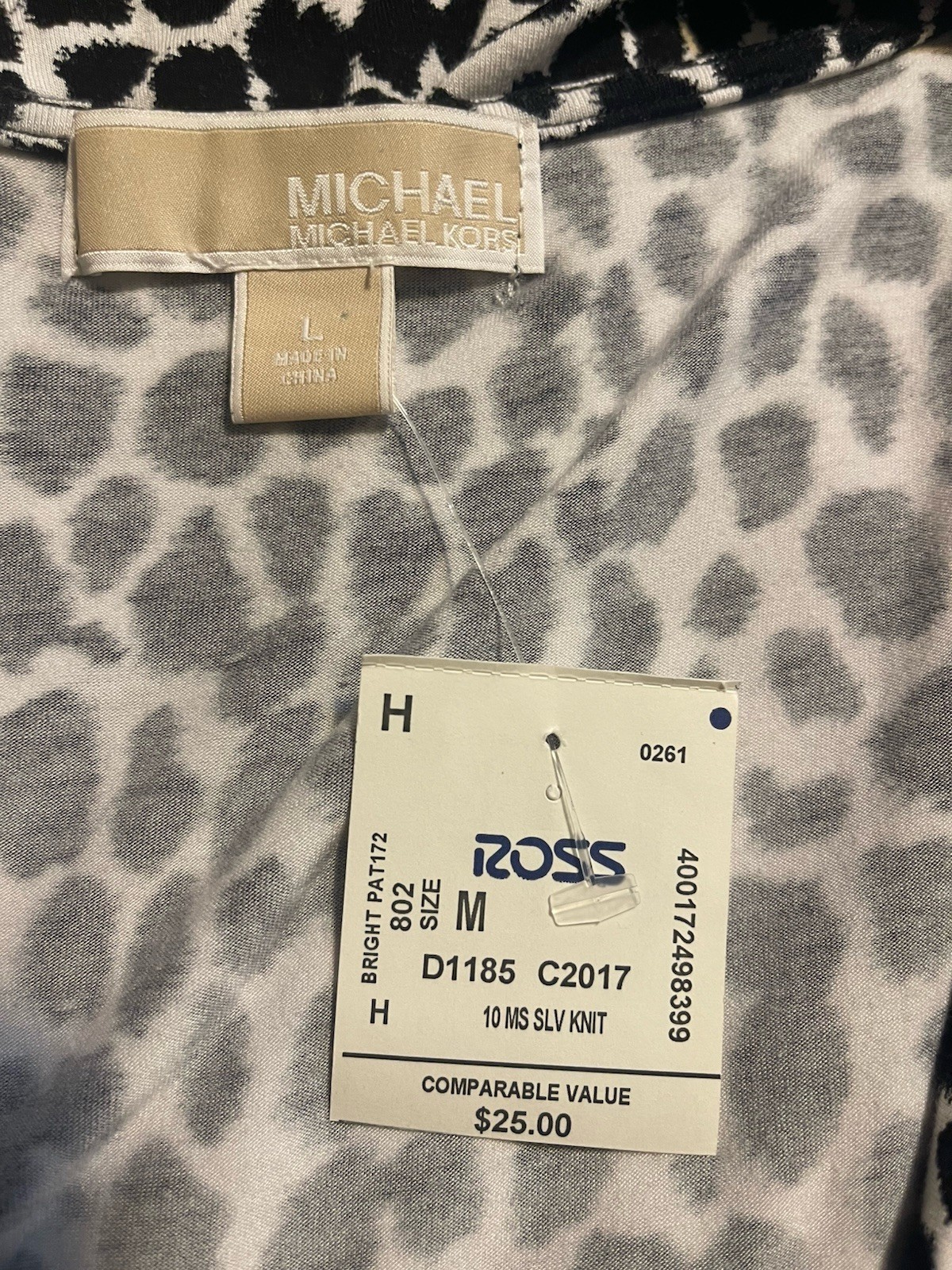 Michael Kors Women’s Sleeveless Top Large Black White Animal Print Gold Accent