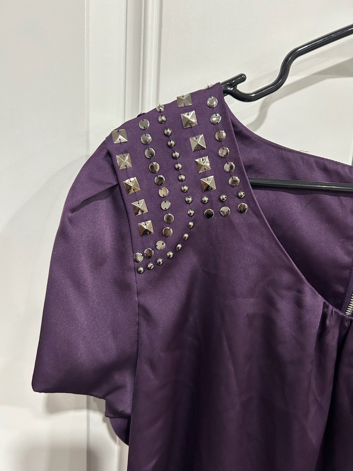 Apt. 9 Women’s Purple Studded Shoulder Back Zipper Blouse Size XL Boho Glam