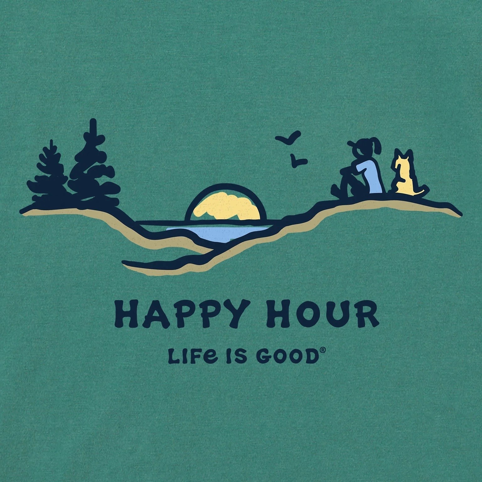 NWT Women’s Life is Good Happy Hour Pines Dog Green SS Crusher Vee