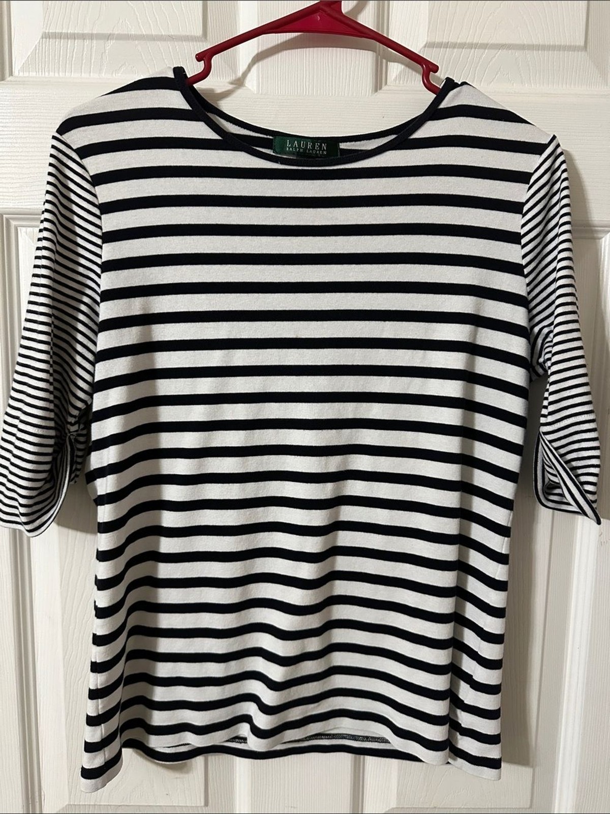 Lauren Ralph Lauren Black & White Striped Scoop Neck Tee