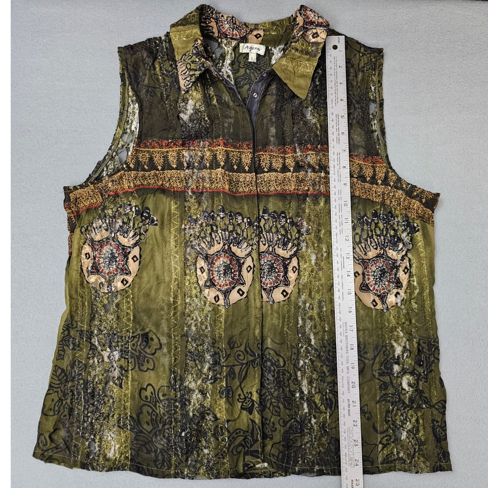 Y2K Agora Top L Earthy Dark Fairy Grunge Boho Sheer Lace Mix Media Hippie Artsy