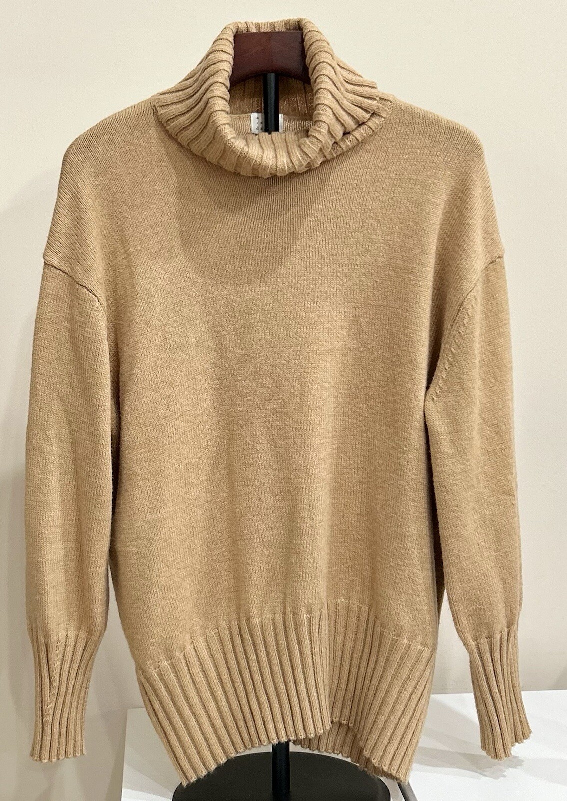 A NEW DAY Women’s Top Turtleneck Tan Pullover Long Sleeve Medium Ribbed Cuffs