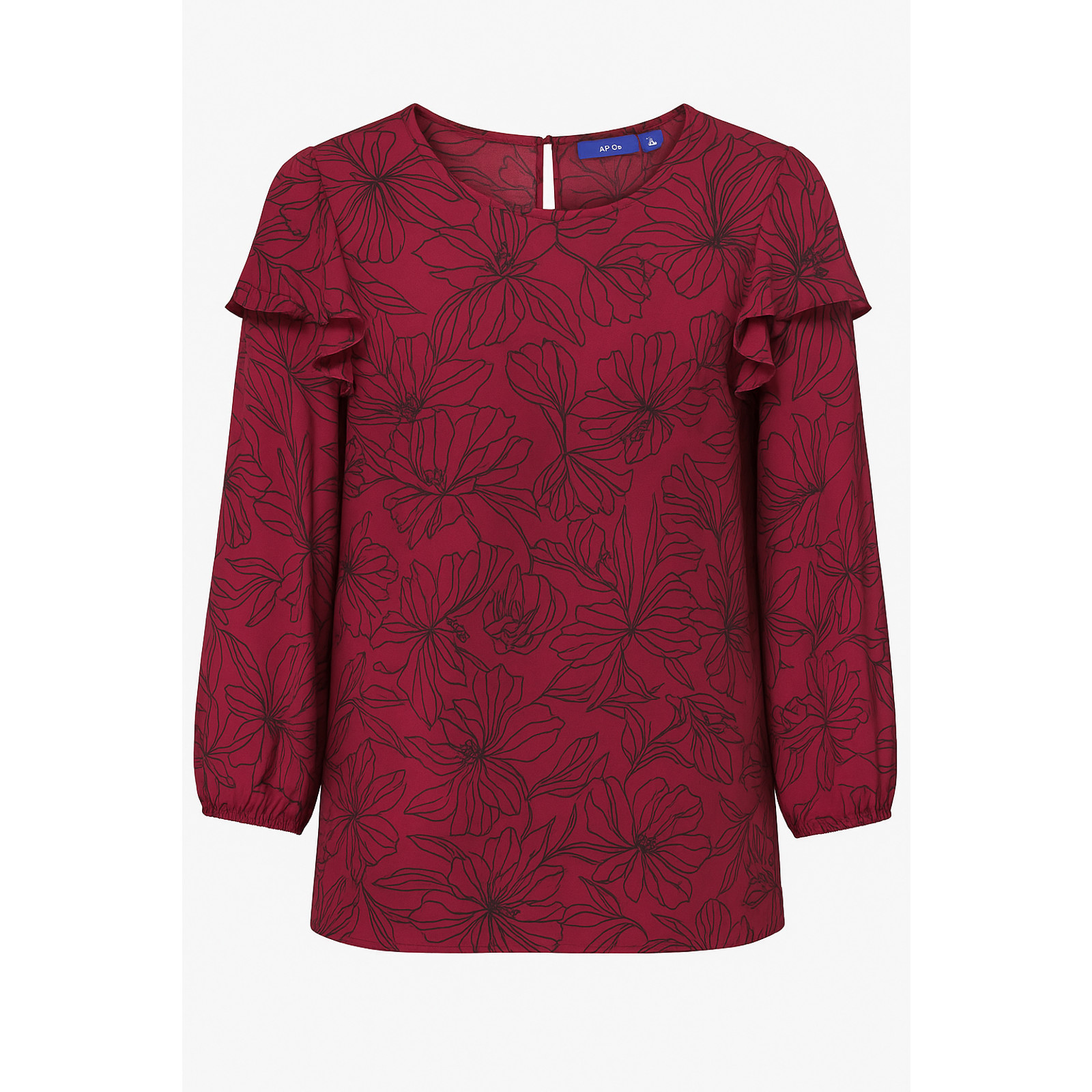 Apt 9 Floral Ruffle Sleeve Blouse Wine Sheer Lightweight Boho Top Medium