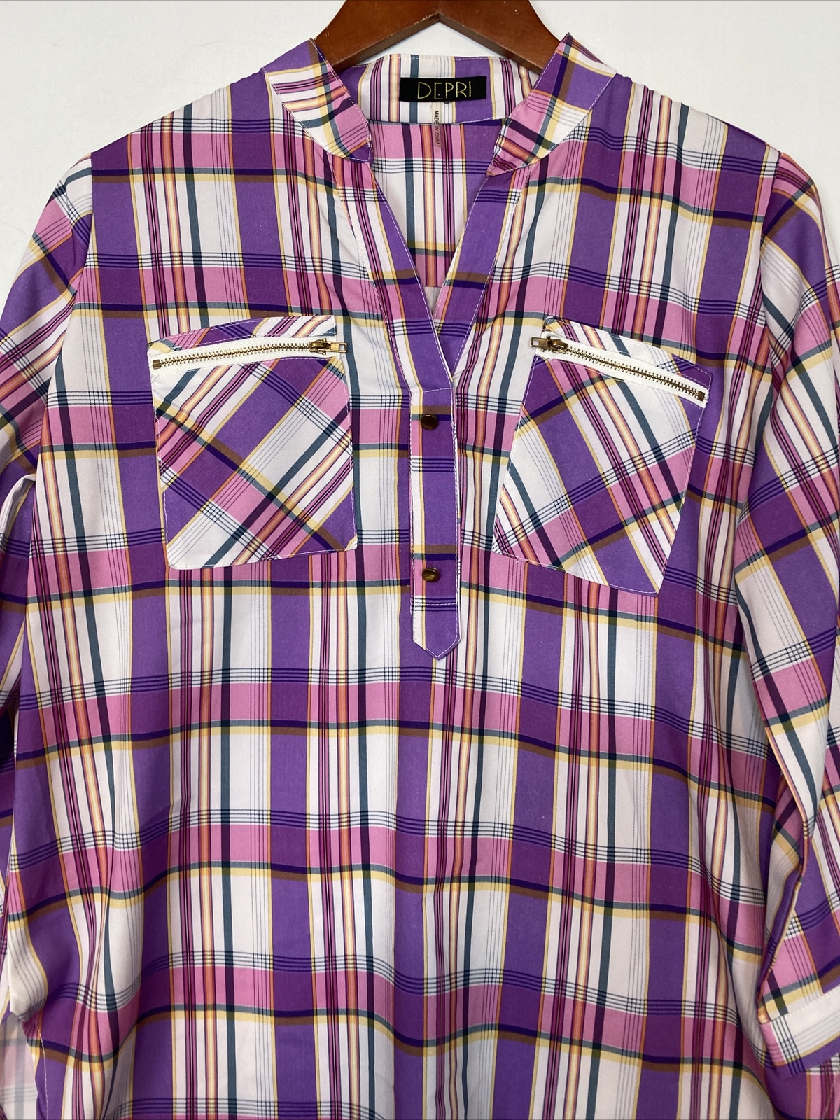 Depri Women’s Small Multicolor Plaid Bold Lightweight Sheer Blouse Shirt Tunic