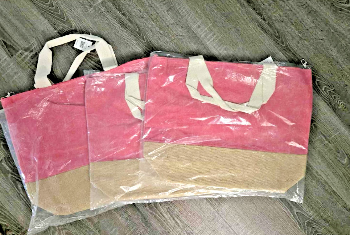 Set of 3 Pink Canvas Tote Bags 14x16x5.5 – Reusable Everyday Carry Totes