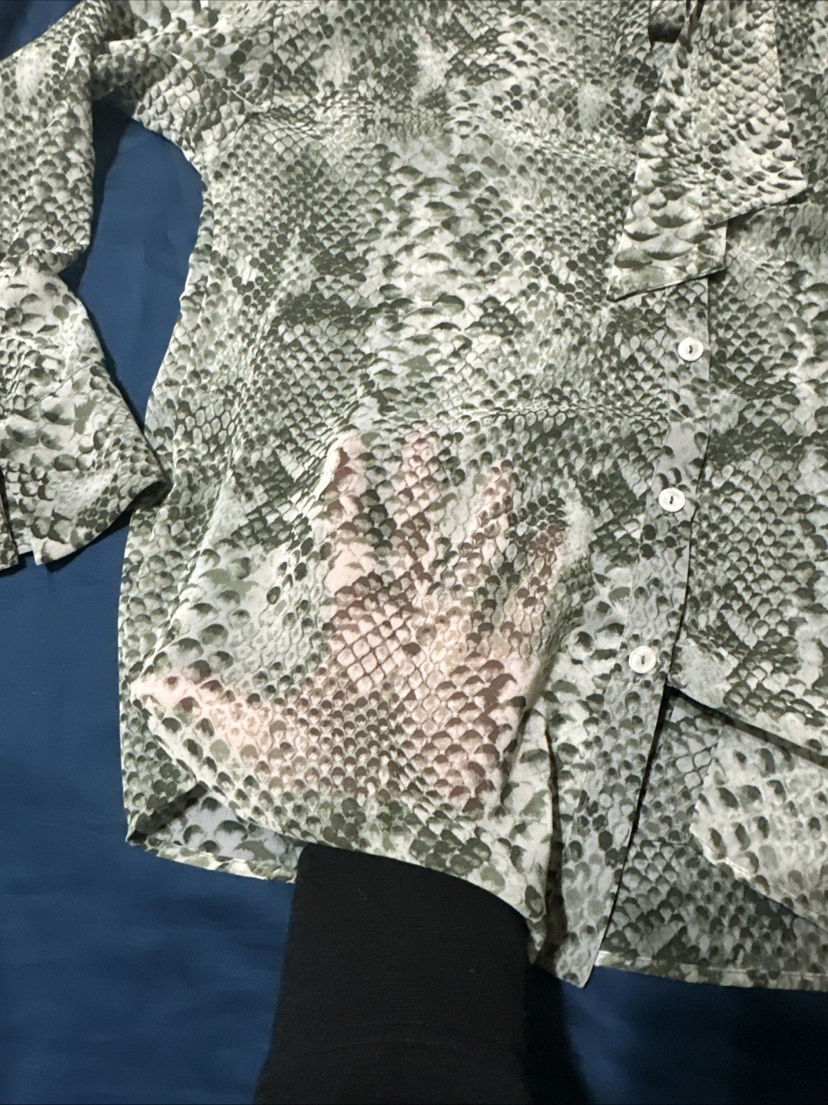 Zara Women’s XS Snake Print Sheer Blouse W Tie Neck Lightweight Animal Print