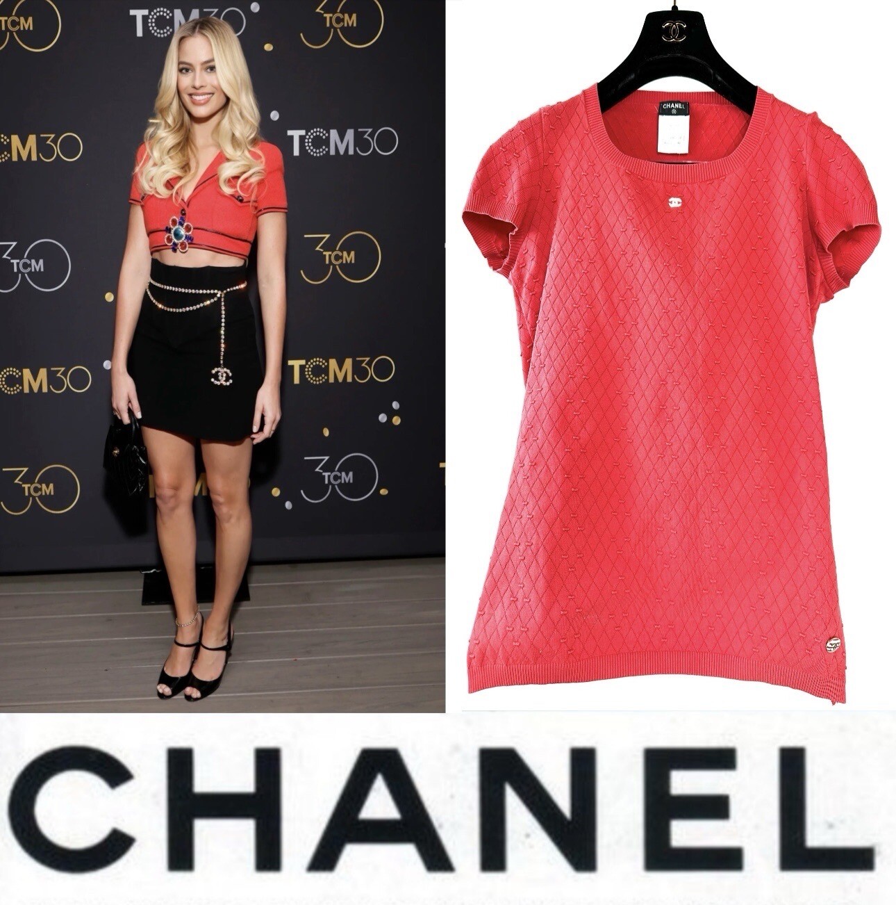 3K Chanel 2014 Barbie Red Sweater Top 36 38 40 4 6 8 T-Shirt White CC Logo S M