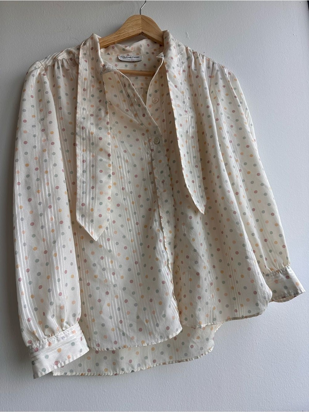 Evan Picone Women’s Cream Polka Dot Tie-Neck Blouse