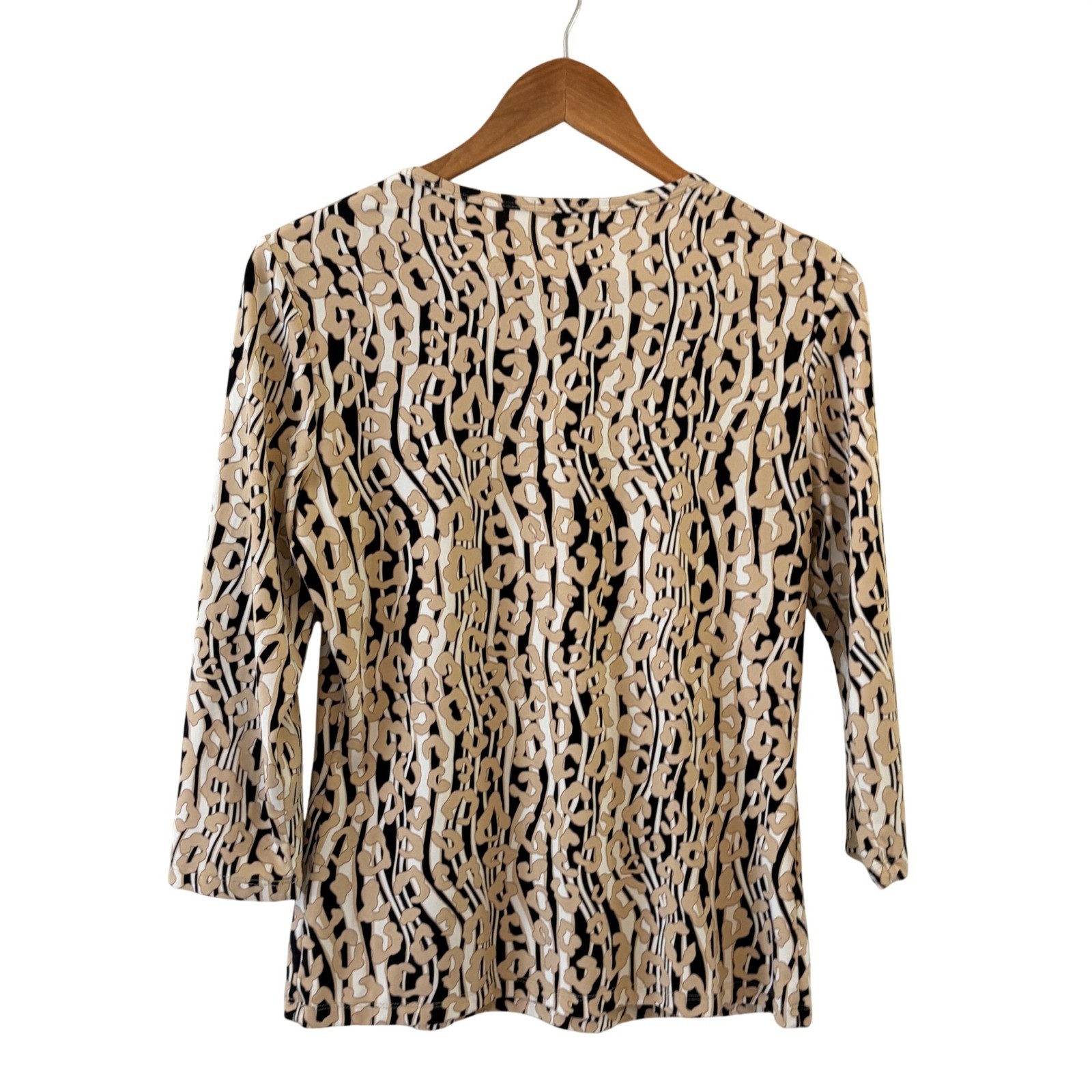 J. McLaughlin Catalina Cloth Top Womens M Tan Animal Print 3/4 Sleeve Coastal