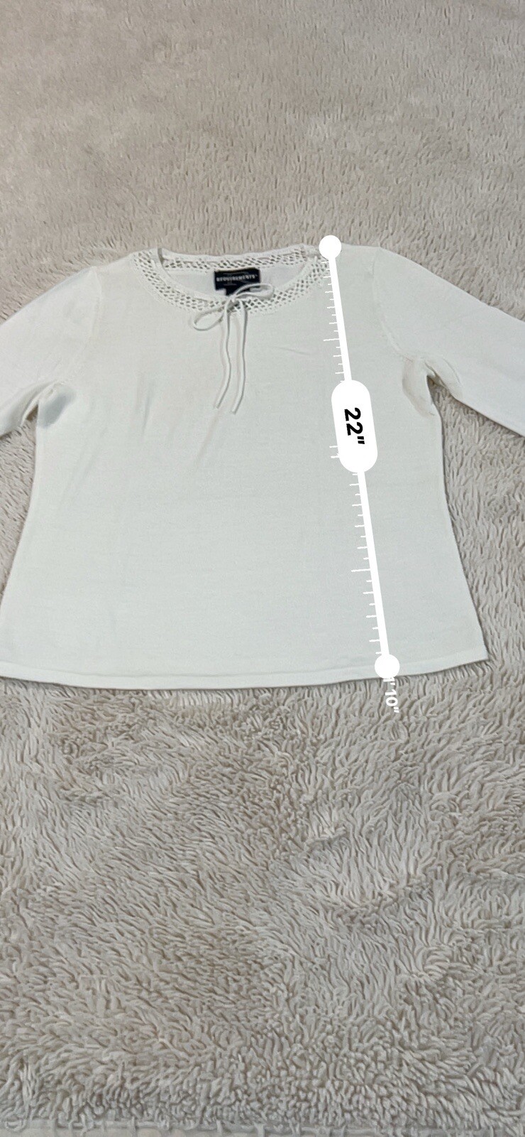 Requirements Crochet String tied Round Neckline White shirt 3/4 sleeves Size S