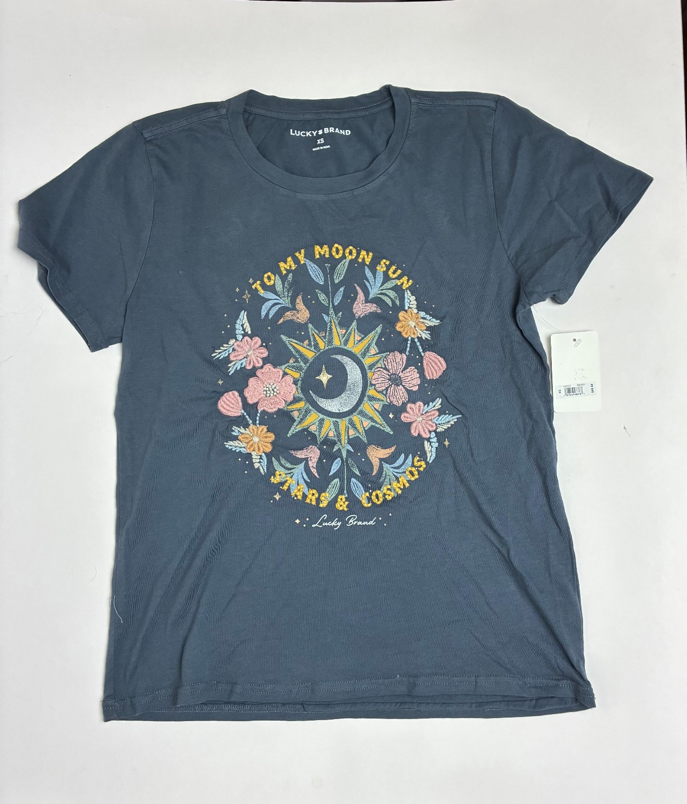 Lucky Brand T-Shirt Women’s To My Moon Sun Stars & Cosmos Tee Black X-Small New