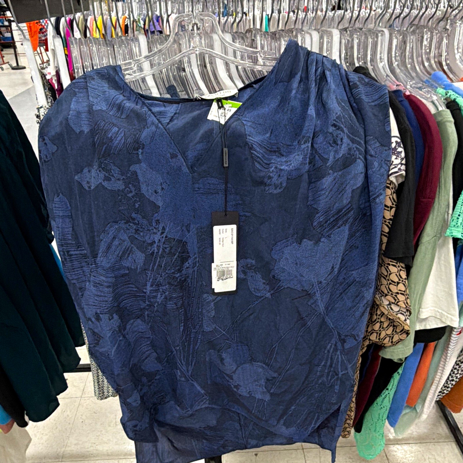 Halston Heritage Women’s Blue Floral Silk Chiffon V-Neck Pleated Blouse XS