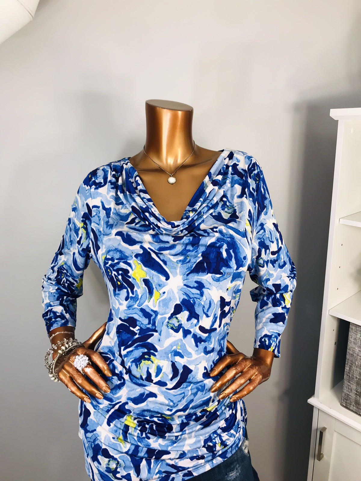 Dana Buchman XL Top Stretch NWT $44 Ruched Draped Blouse Hem Side Tie Cinched