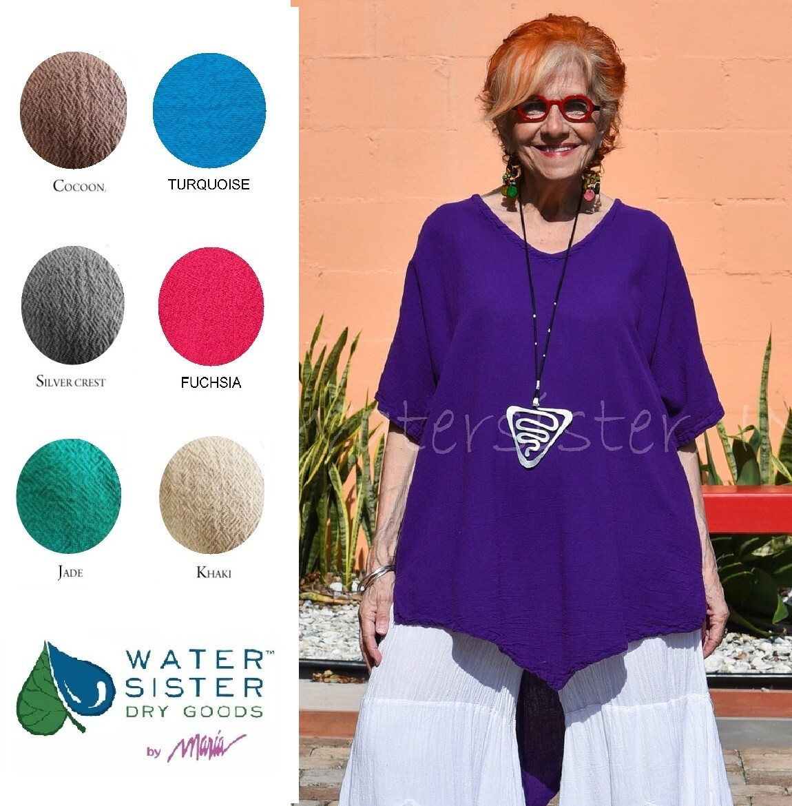 WATERSISTER Cotton Gauze ZENA TUNIC Long V-Hem Top 1(M/L) 2(XL/1X) oh my COLORS